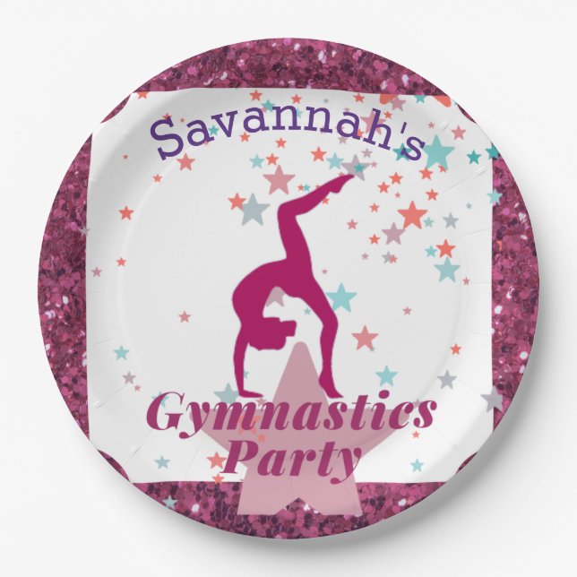 Gymnastics Party Glitter & Stars  Paper Plate (Front)