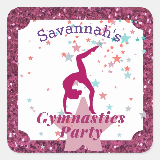 Gymnastics Party Glitter & Stars    Square Sticker (Front)