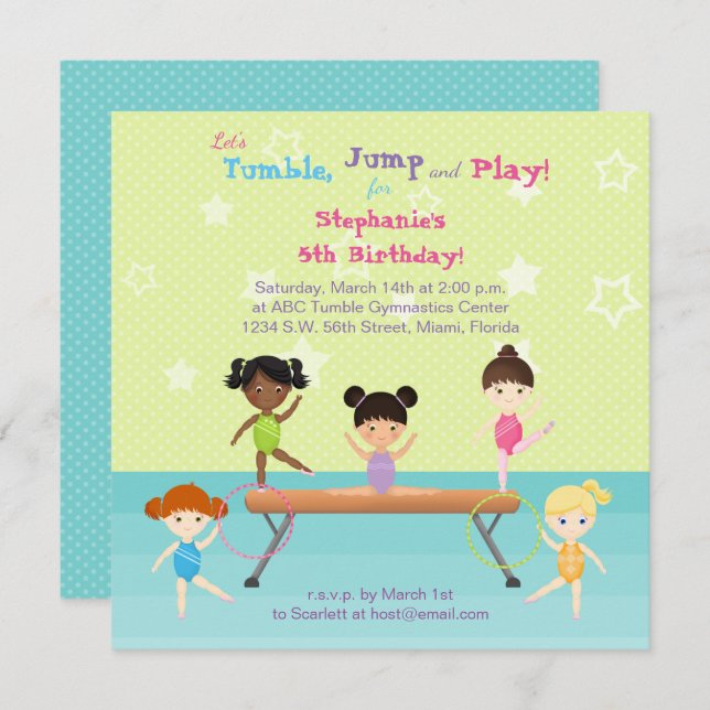 Gymnastics Party Invitation (Front/Back)