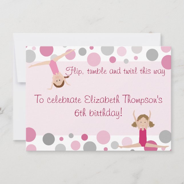 Gymnastics Party Invitation Pink and Grey (Front)