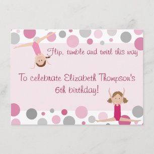 Gymnastics Party Invitation Pink and Grey