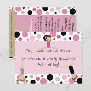 Gymnastics Party Invitation Pink, Grey & Black
