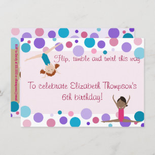 Gymnastics Party Invitation Purple, Teal and Pinks