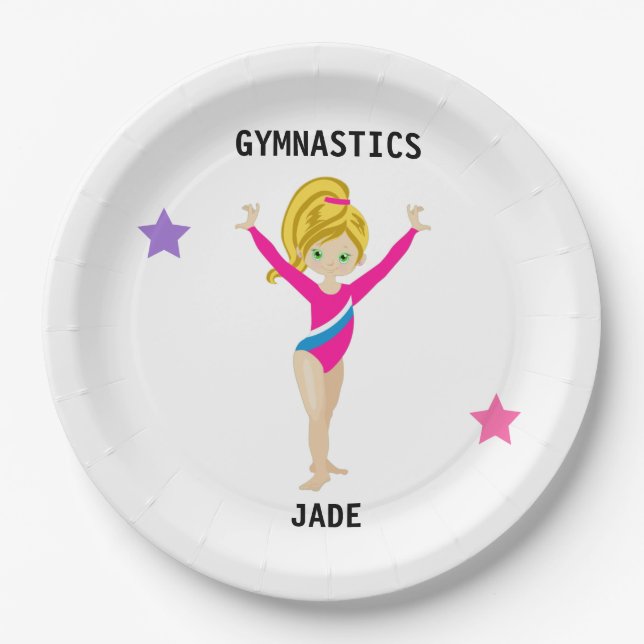  GYMNASTICS PARTY PLATES FOR GIRLS PERSONALIZED. (Front)