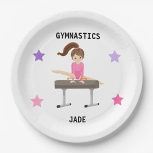 GYMNASTICS PARTY PLATES FOR GIRLS PERSONALIZED.