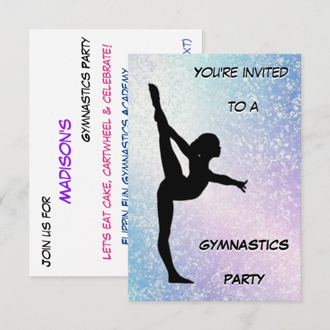 Gymnastics Party Shimmer Invitation (Front/Back)