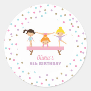 Gymnastics pastel birthday classic round sticker