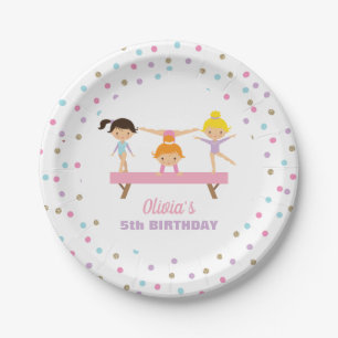 Gymnastics pastel birthday paper plate