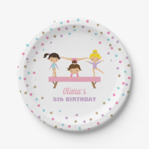 Gymnastics pastel birthday paper plate