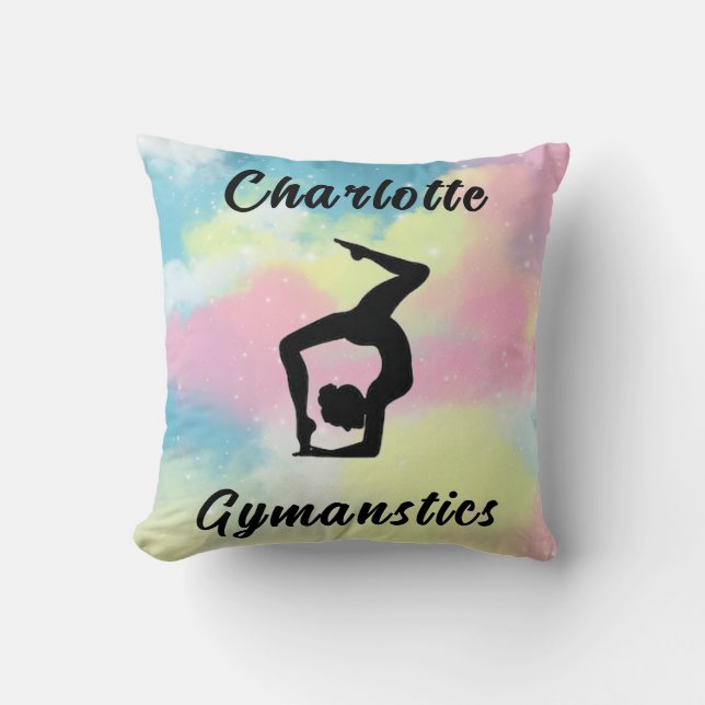 Gymnastics Pastel Pink Blue Yellow Personalised Cushion (Front)