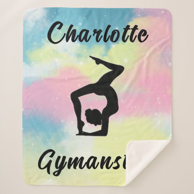 Gymnastics Pastel Pink Blue Yellow Personalised Sherpa Blanket (Front)