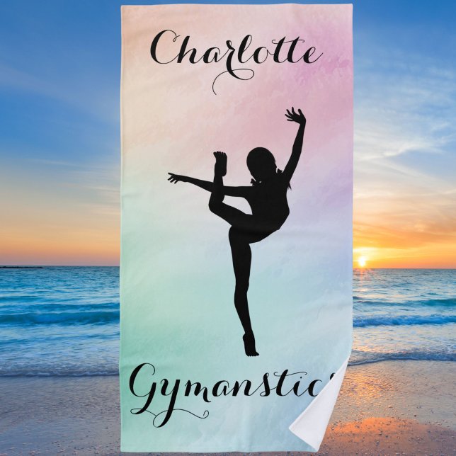 Gymnastics Pastel Purple Green Personalised Beach Towel (Creator Uploaded)