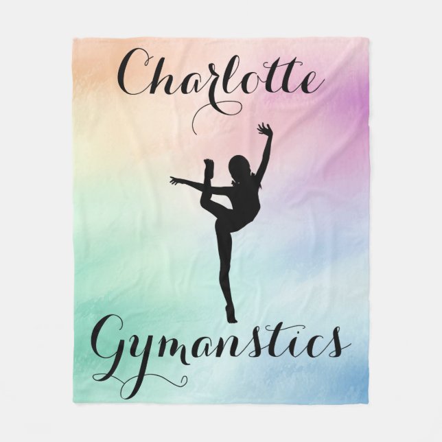 Gymnastics Pastel Purple Green Personalised Fleece Blanket (Front)