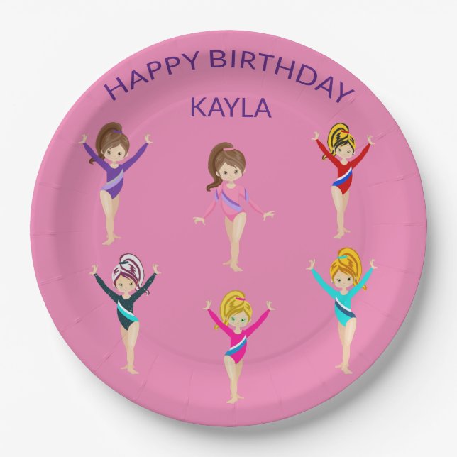 Gymnastics personalised BIRTHDAY PAPER PLATES (Front)