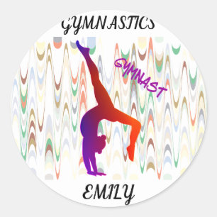 Gymnastics personalised stickers. classic round sticker
