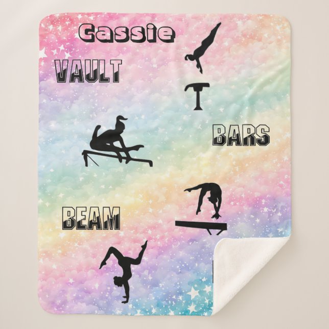 Gymnastics Personalised Vault, Bars, Beam & Floor  Sherpa Blanket (Front)