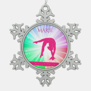 GYMNASTICS PEWTER SNOWFLAKE TREE ORNAMENT. SNOWFLAKE PEWTER CHRISTMAS ORNAMENT