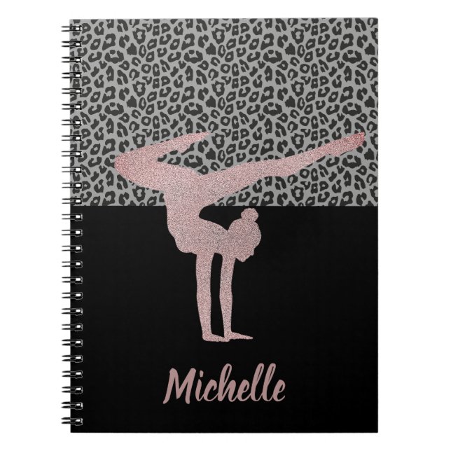 Gymnastics pink Glitter and Leopard Print Notebook (Front)