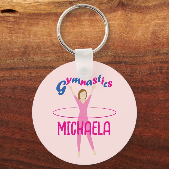Gymnastics Pink hula hoop girl Custom name Key Ring (Front)