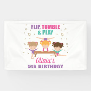 Gymnastics Pink Purple Turquoise Girl Birthday Banner