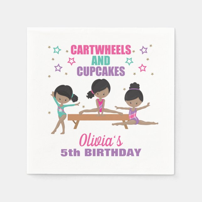 Gymnastics Pink Purple Turquoise Girl Birthday Nap Napkin (Front)