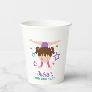 Gymnastics Pink Purple Turquoise Girl Birthday Paper Cups