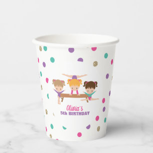 Gymnastics Pink Purple Turquoise Girl Birthday Paper Cups