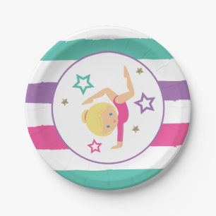 Gymnastics Pink Purple Turquoise Girl Birthday Paper Plate