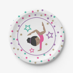 Gymnastics Pink Purple Turquoise Girl Birthday Paper Plate