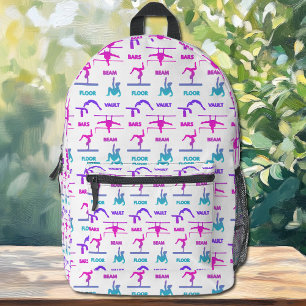 Gymnastics Pink Purple Turquoise Vault Bars Beam  Printed Backpack