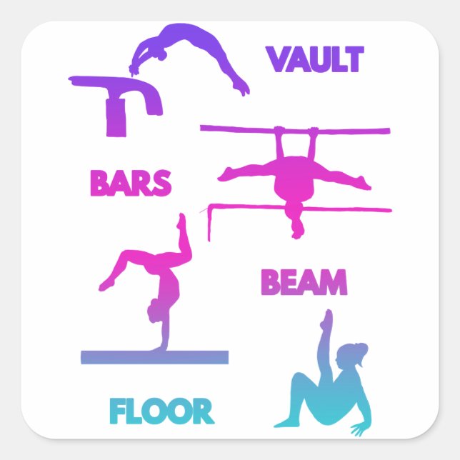 Gymnastics Pink Purple Turquoise Vault Bars Beam  Square Sticker (Front)