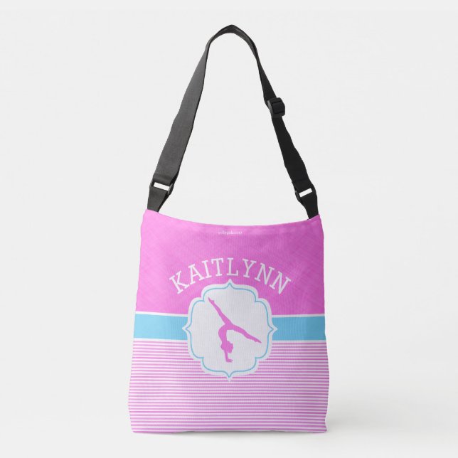 Gymnastics Pink Stripes with Baby Blue Crossbody Bag (Front)