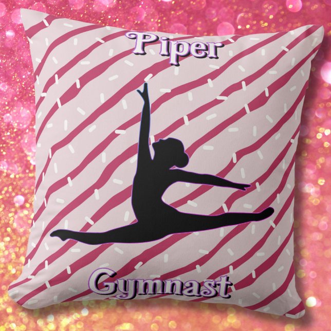 Gymnastics Pink White Peppermint Candy Sprinkle Cushion (Gymnastics Pink White Peppermint Candy Sprinkle Personalized Pillow)