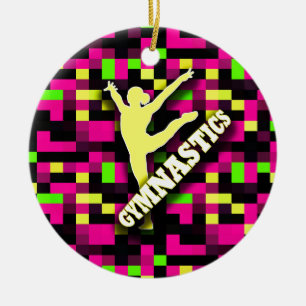 Gymnastics Pink Yellow Green Ceramic Tree Decoration