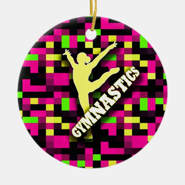 Gymnastics Pink Yellow Green Ceramic Tree Decoration (Front)