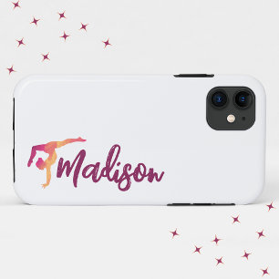 Gymnastics Pose   Monogram Name Script iPhone 11 Case