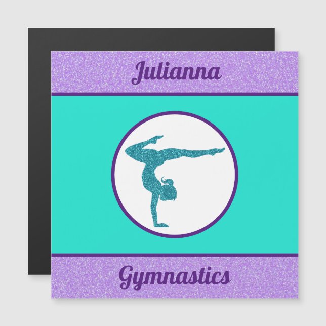Gymnastics Purple and Teal Magnetic Card (Front/Back)