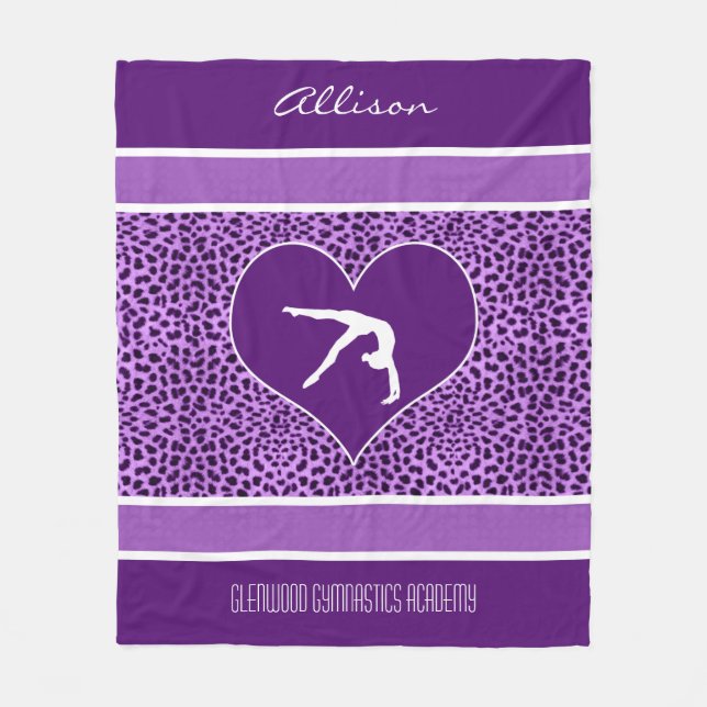 Gymnastics Purple Cheetah Print with Monogram Fleece Blanket (Front)
