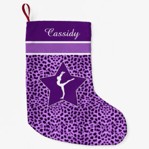 Gymnastics Purple Cheetah Print with Monogram Small Christmas Stocking