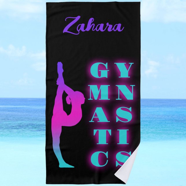 Gymnastics Purple Pink Turquoise Ombre Beach Towel (Gymnastics Purple Pink Turquoise Ombre Beach Towel by Glitter Leo's)