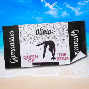 Gymnastics Queen of the Beam Silver Stars Beach Towel