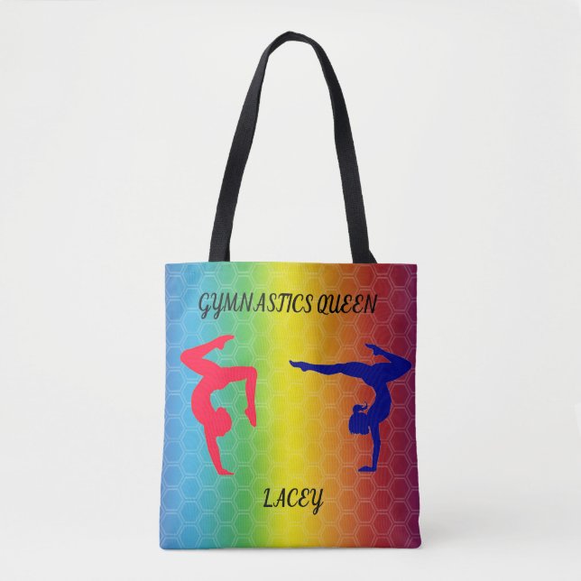 "GYMNASTICS QUEEN" TOTE BAG, PERSONALIZED NAME. (Front)