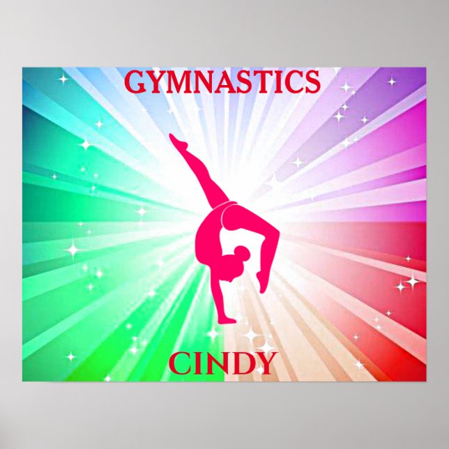 Gymnastics Rainbow Burst with Girl Handstand Pose  Poster (Front)