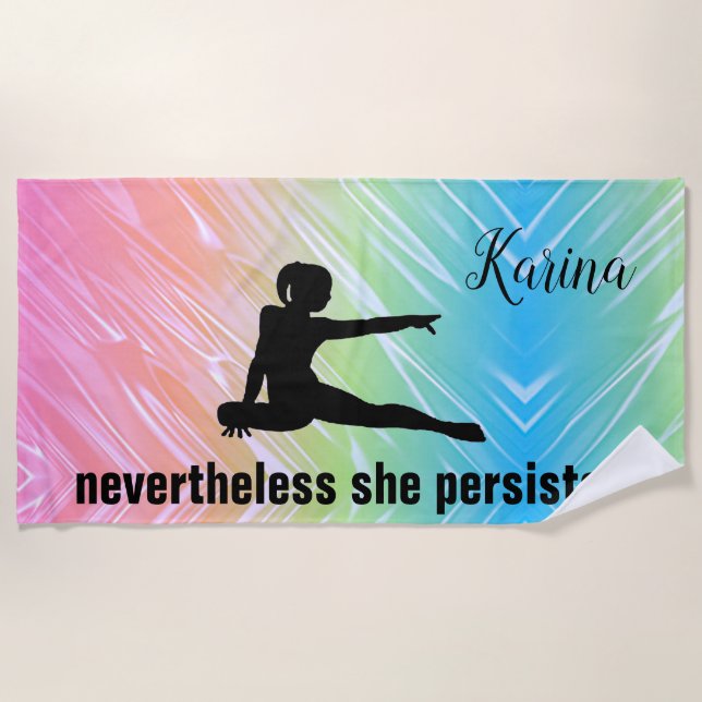 Gymnastics Rainbow "Nevertheless She Persisted" Beach Towel (Front)