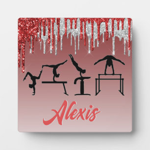 Gymnastics Red and Silver Glitter Drip Ombre      Plaque