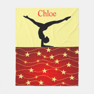 Gymnastics Red, Yellow / Gold Stars Fleece Blanket