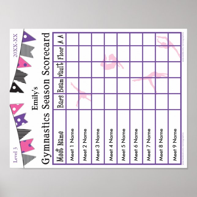 Gymnastics Season Meet Scorecard Poster 9 AA 2 (Front)