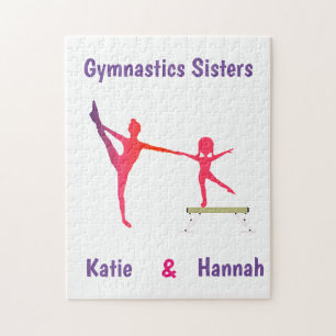 Gymnastics Sisters Custom Name Jigsaw Puzzle