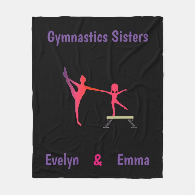Gymnastics Sisters Custom Names Fleece Blanket (Front)