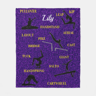 Gymnastics Skills Purple Sparkle Typography Fleece Blanket